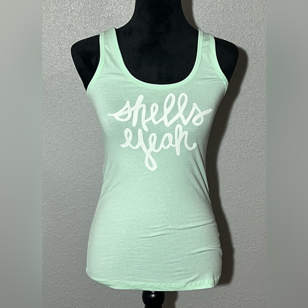 the Printed Palette Mint “shells yeah” Racerback Tank - Sz Women’s Medium